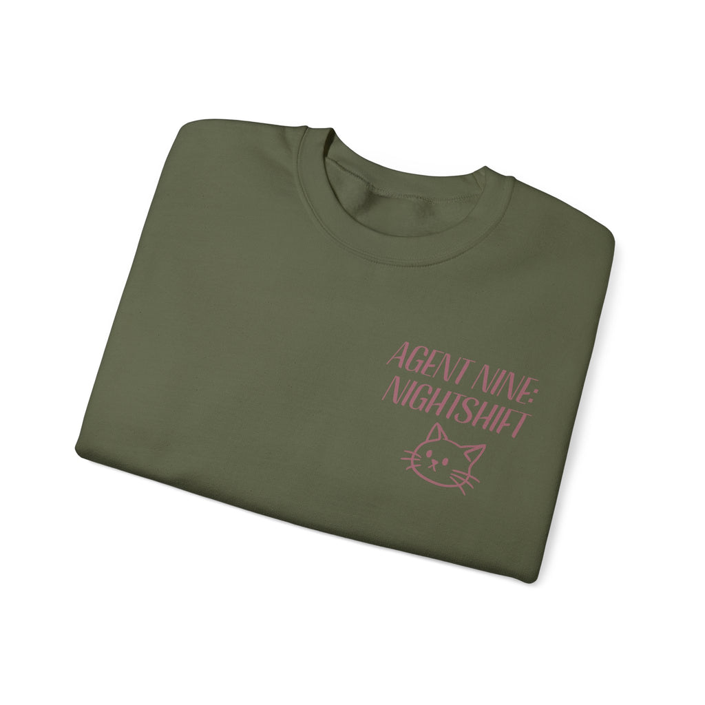 Night Shift Cat Sweatshirt — "Agent 9: Always Watching" Crewneck