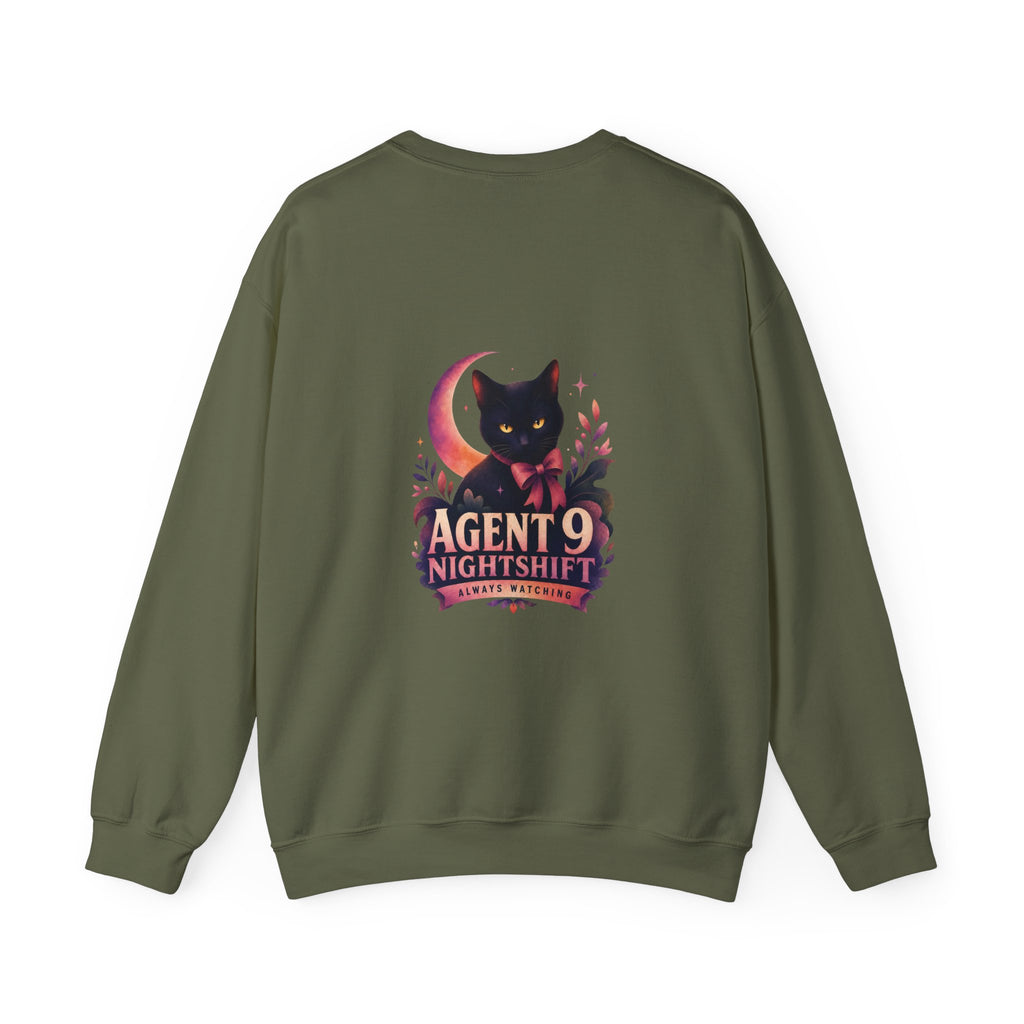 Night Shift Cat Sweatshirt — "Agent 9: Always Watching" Crewneck