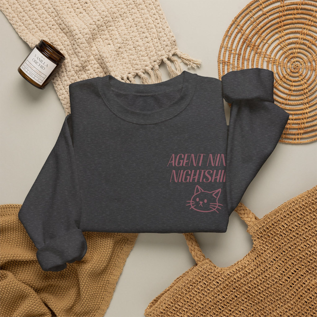 Night Shift Cat Sweatshirt — "Agent 9: Always Watching" Crewneck