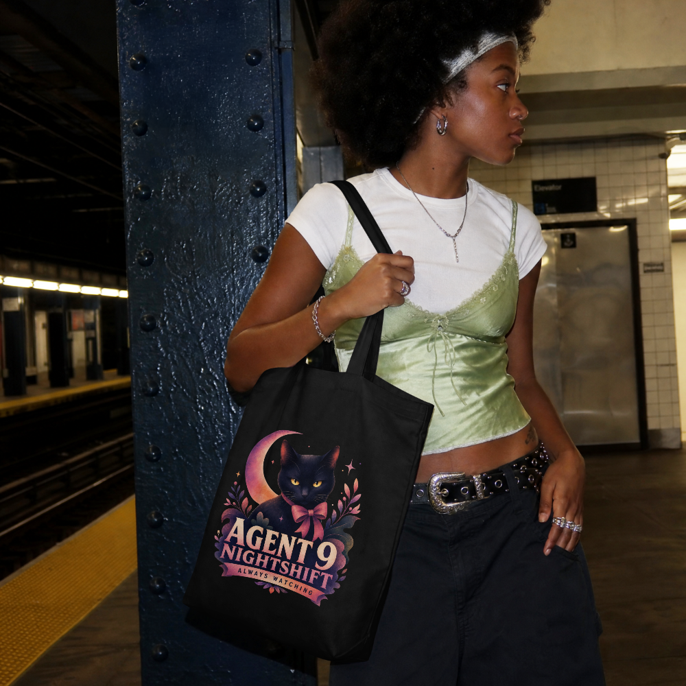 Agent 9 Nightshift Cat Canvas Tote
