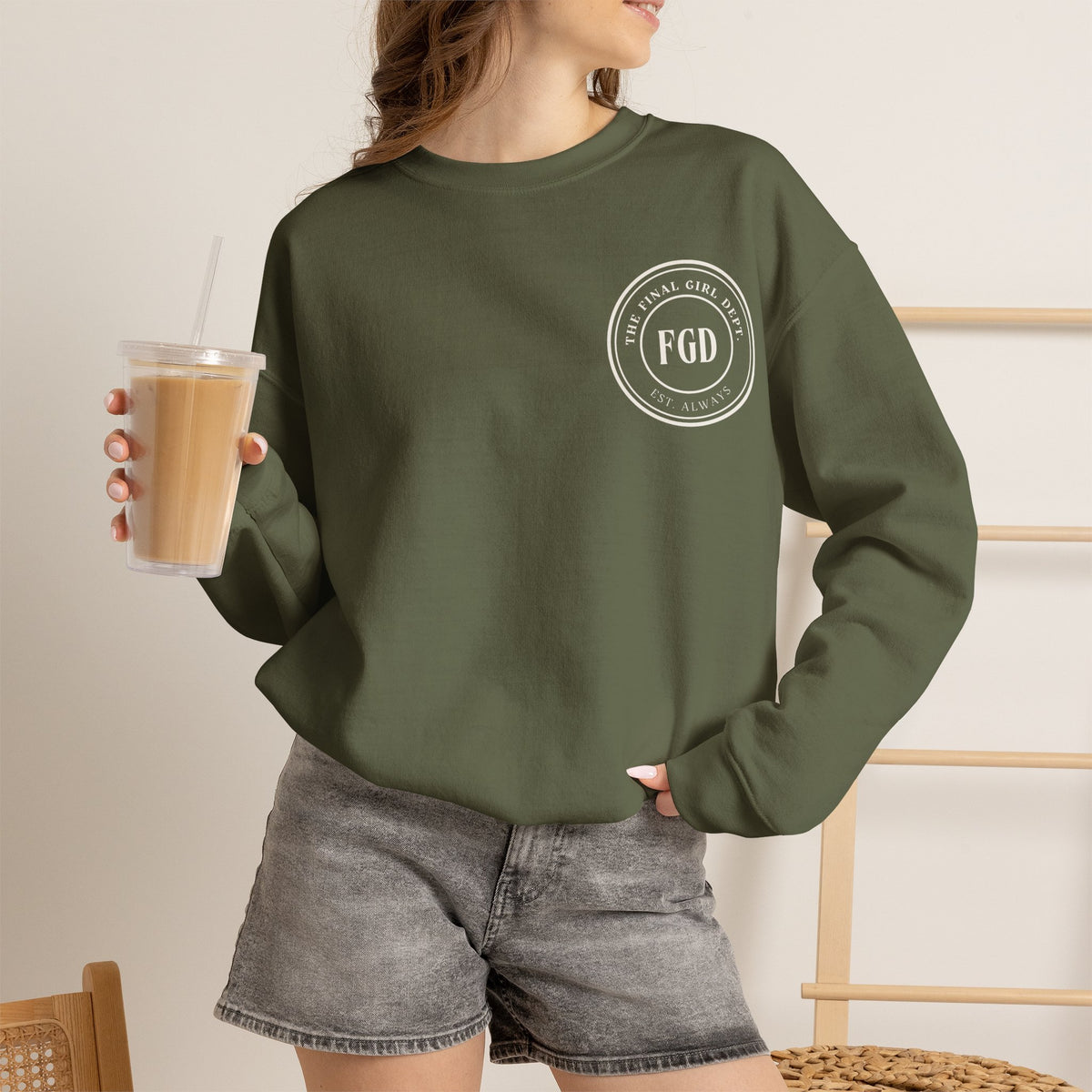 Crewneck Sweatshirt — “Final Girl Field Uniform” Graphic Pullover