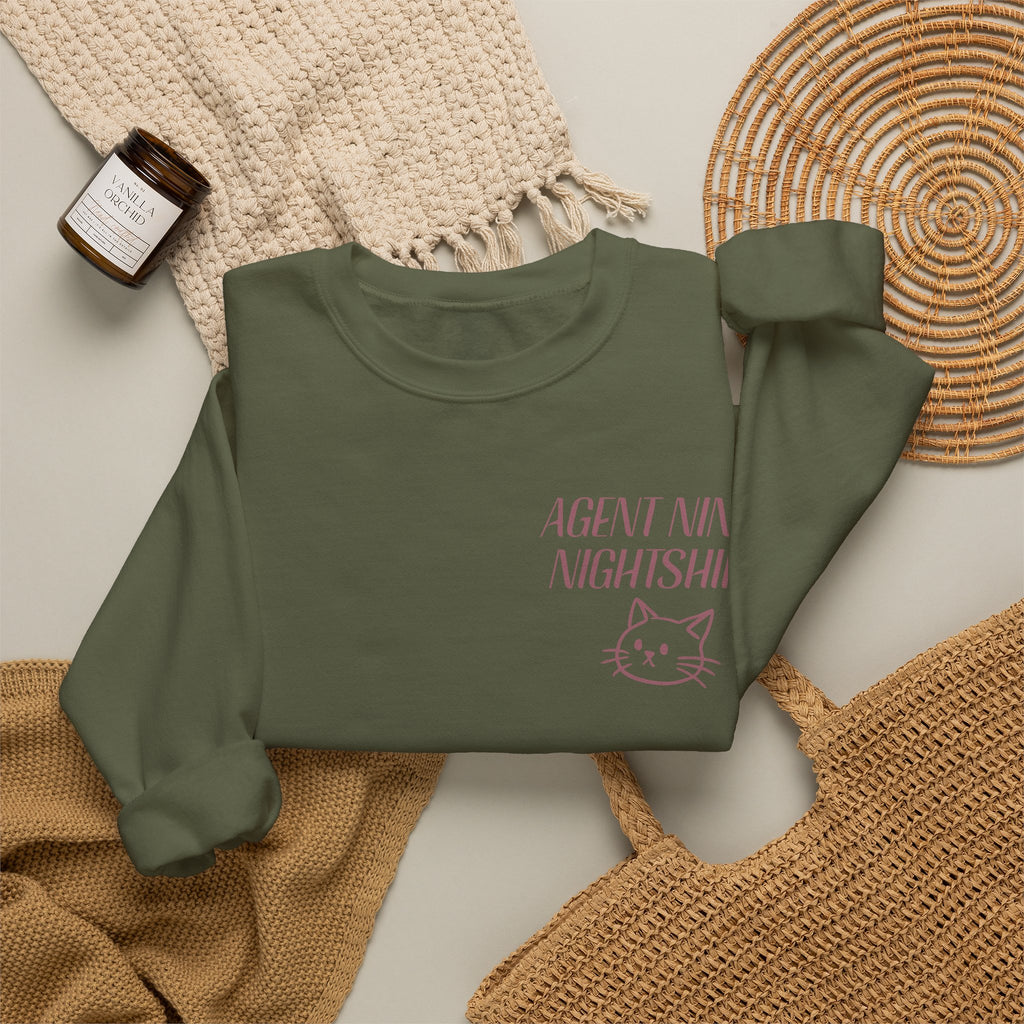 Night Shift Cat Sweatshirt — "Agent 9: Always Watching" Crewneck