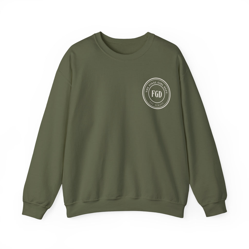 Crewneck Sweatshirt — “Final Girl Field Uniform” Graphic Pullover