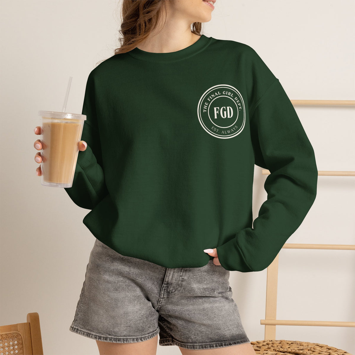 Crewneck Sweatshirt — “Final Girl Field Uniform” Graphic Pullover