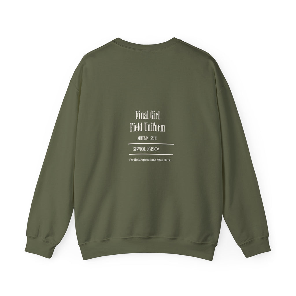 Crewneck Sweatshirt — “Final Girl Field Uniform” Graphic Pullover