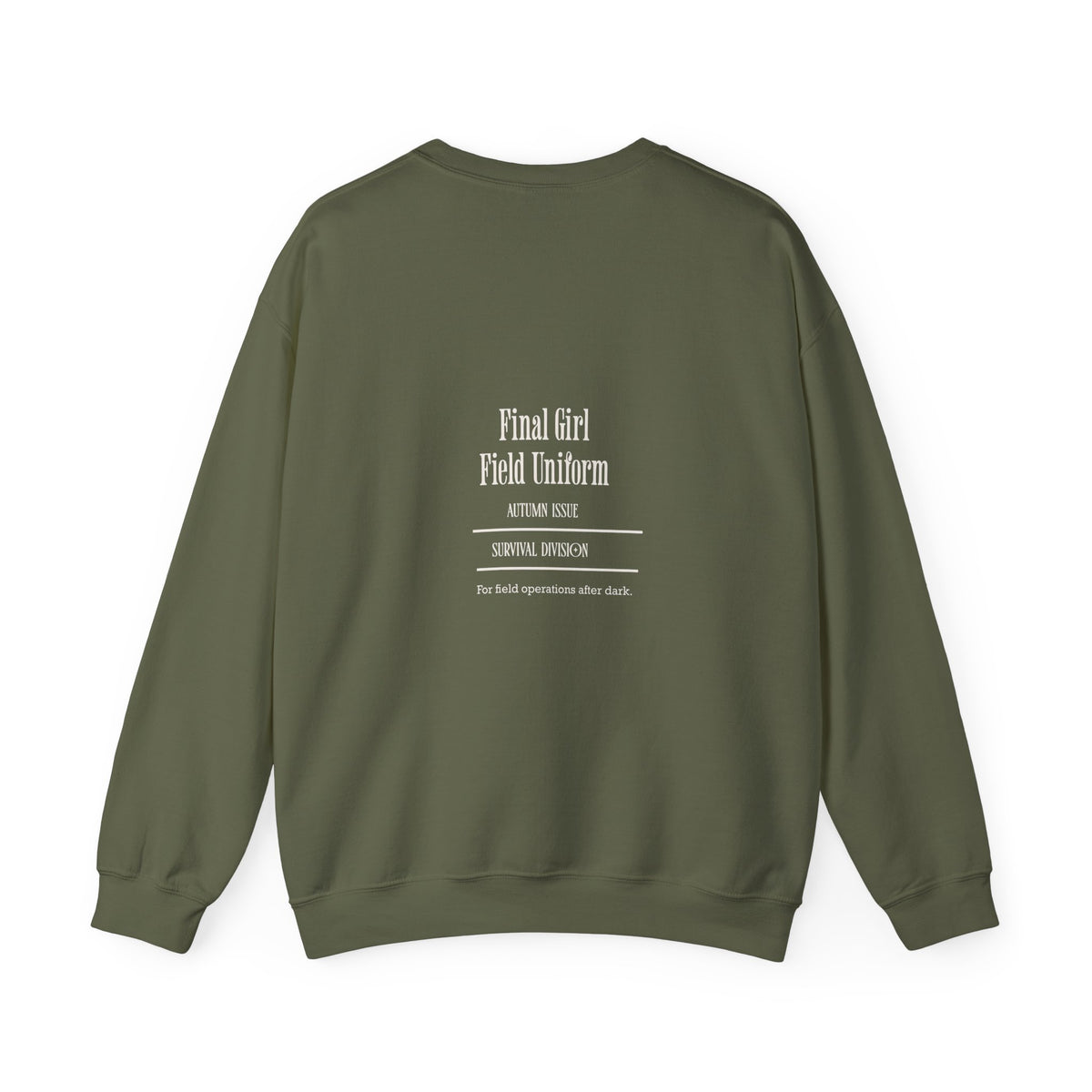 Crewneck Sweatshirt — “Final Girl Field Uniform” Graphic Pullover