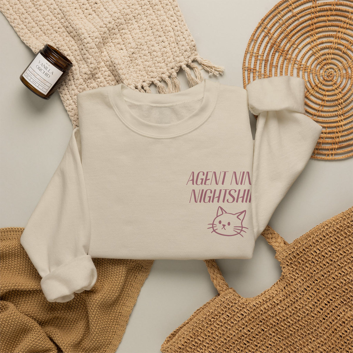Night Shift Cat Sweatshirt — "Agent 9: Always Watching" Crewneck