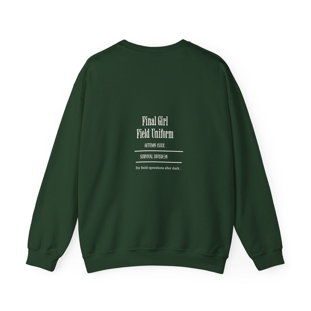 Crewneck Sweatshirt — “Final Girl Field Uniform” Graphic Pullover